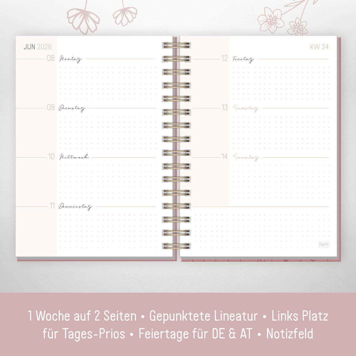 Lieblings-Timer 2025/2026 / Fine Flowers rosé / Häfft-Verlag