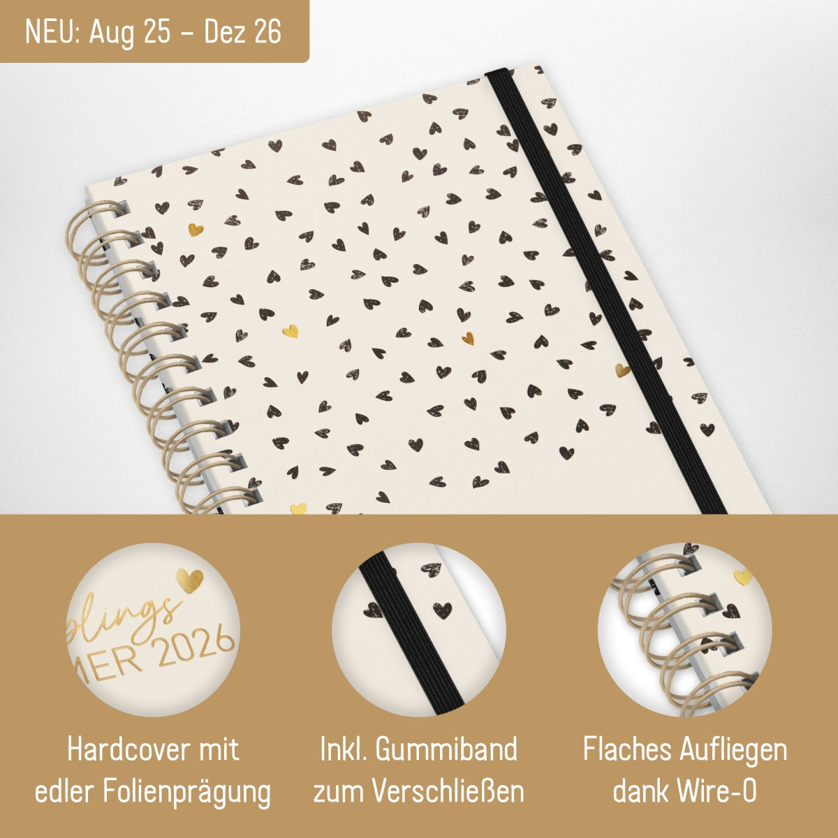 Lieblings-Timer 2025/2026 / Golden Hearts / Häfft-Verlag