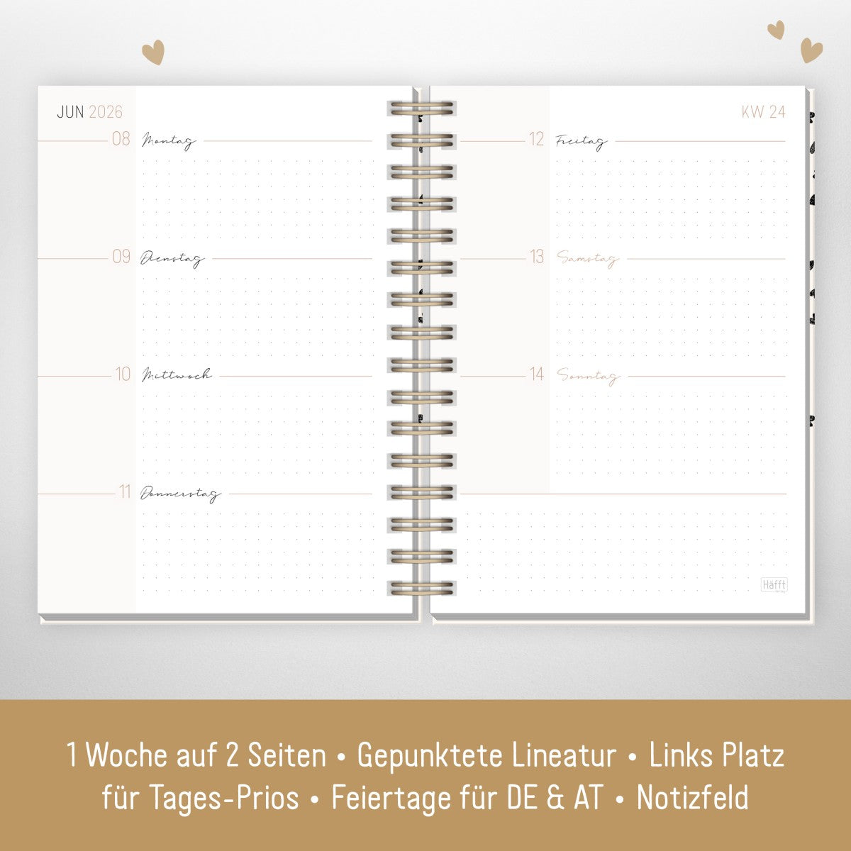 Lieblings-Timer 2025/2026 / Golden Hearts / Häfft-Verlag