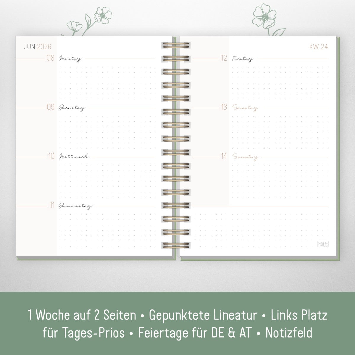 Lieblings-Timer 2025/2026 / Green Flower / Häfft-Verlag