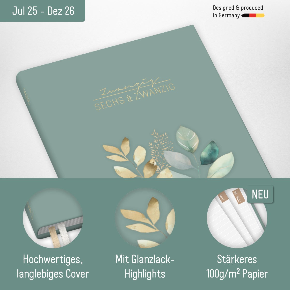 Chäff-Timer Classic 2025/2026 / 18 Monate / A5 / Shiny Leaves / Häfft Verlag