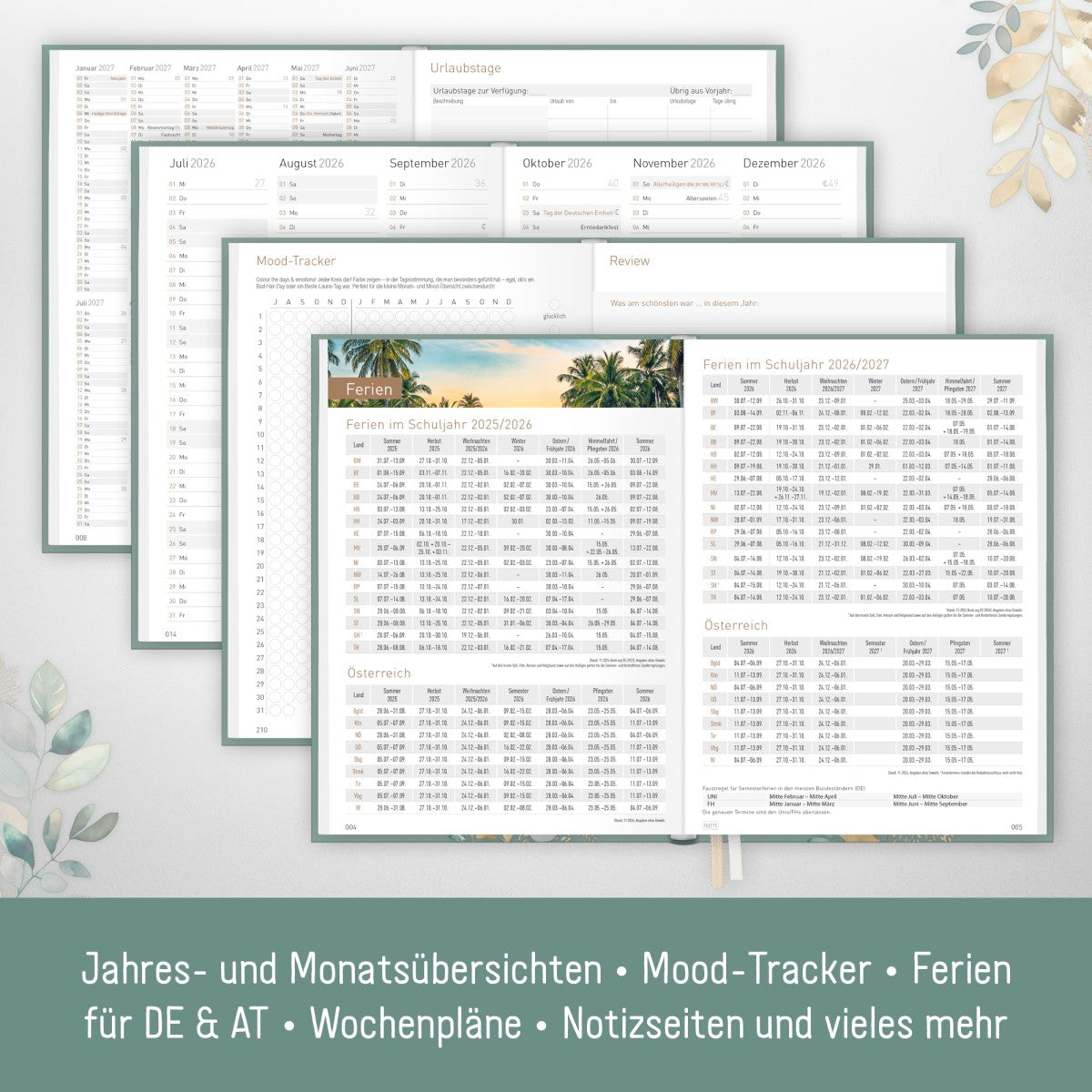 Chäff-Timer Classic 2025/2026 / 18 Monate / A5 / Shiny Leaves / Häfft Verlag