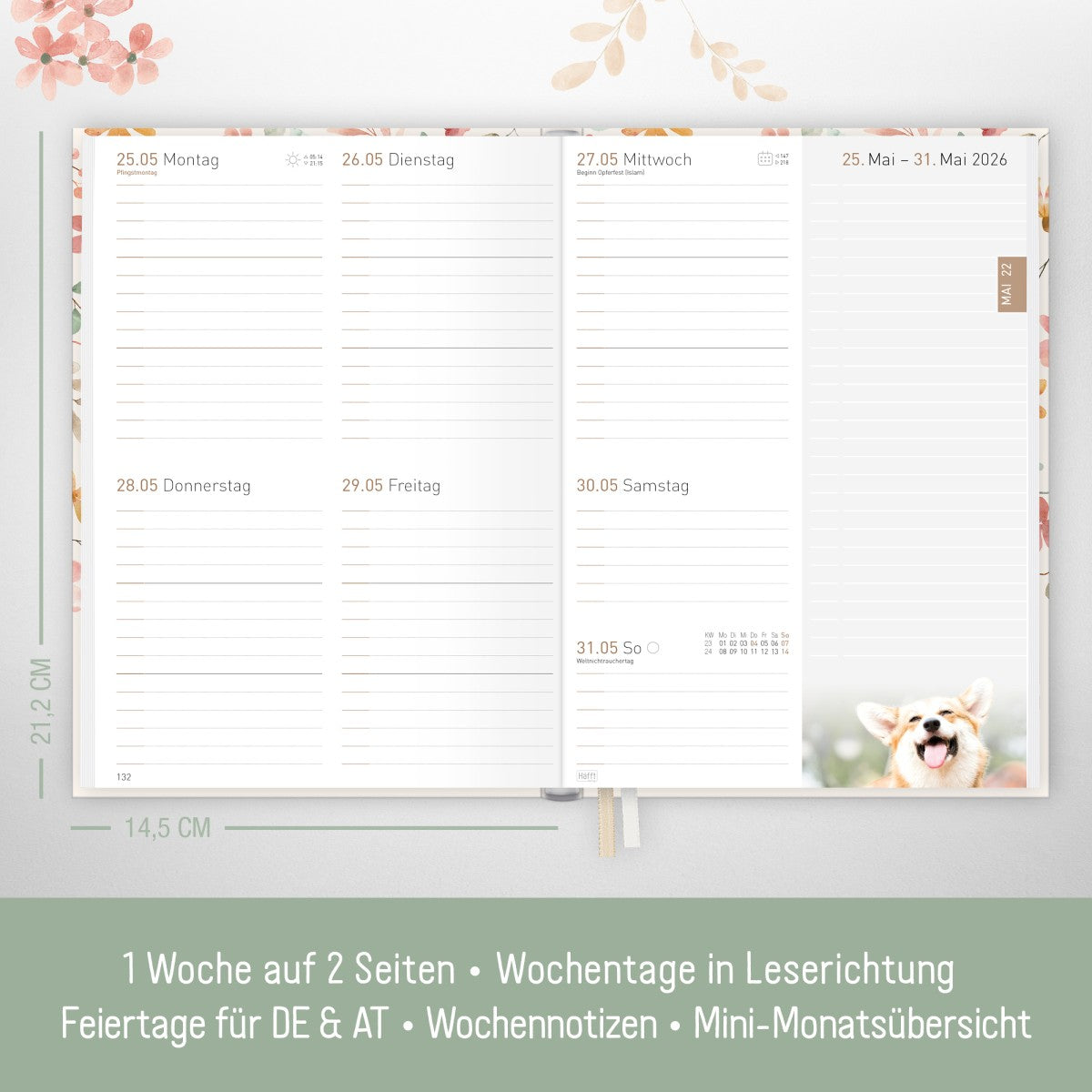 Chäff-Timer Classic 2025/2026 / 18 Monate / A5 / Wild Blossoms / Häfft-Verlag