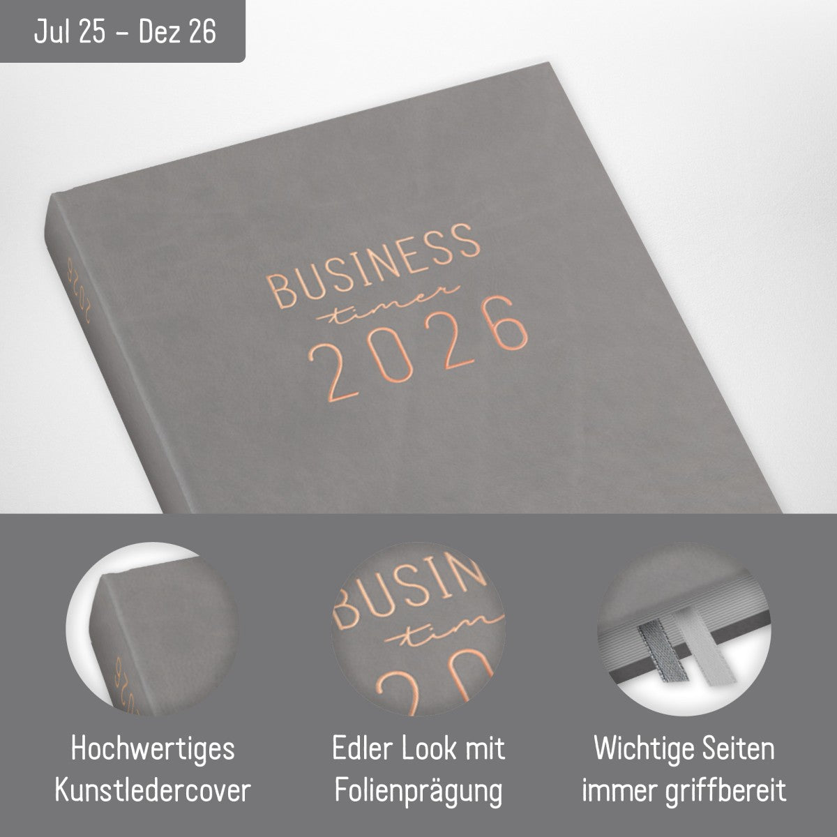 Business-Timer 2025/2026 / 18 Monate / Grau-Rosé / Häfft Verlag