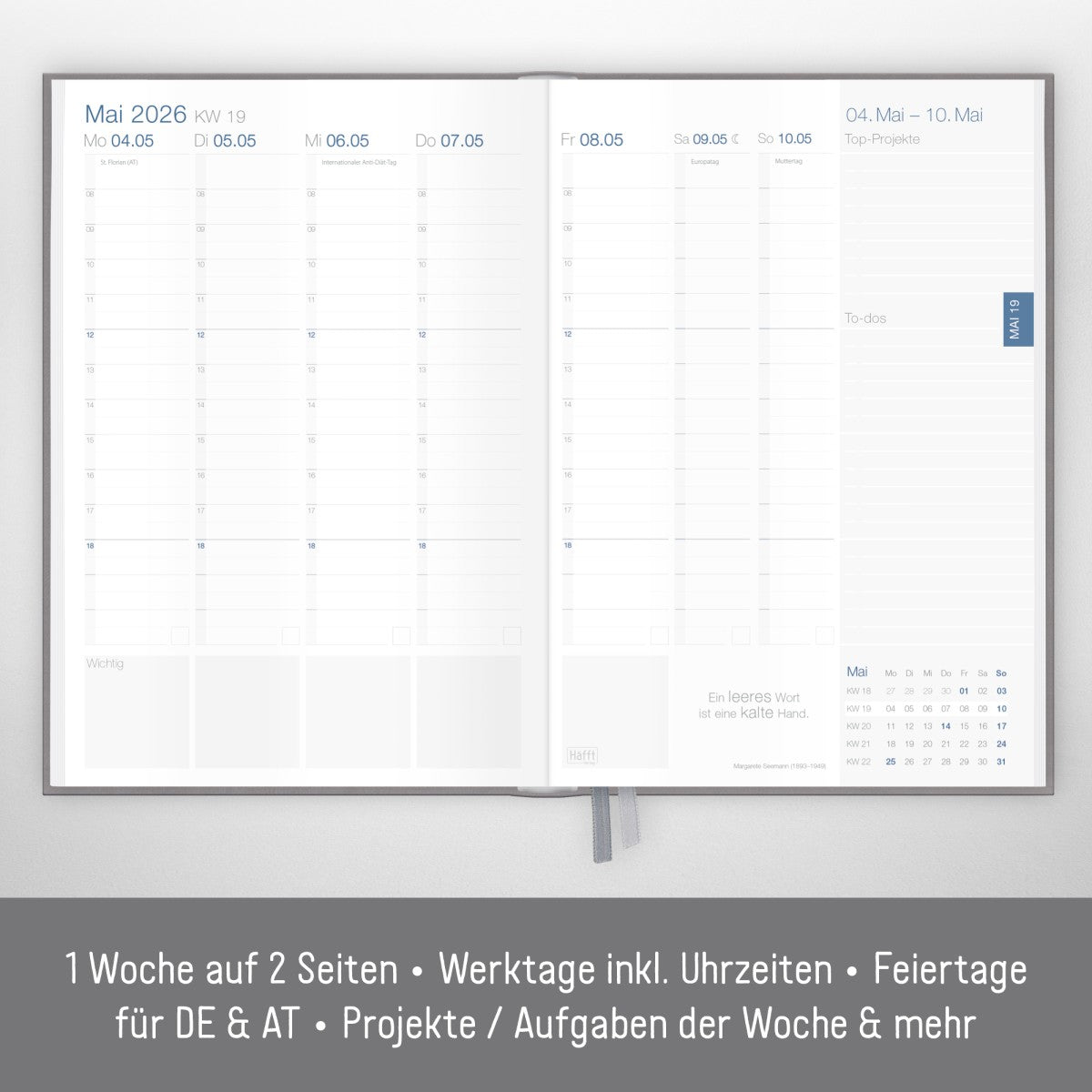 Business-Timer 2025/2026 / 18 Monate / Grau-Rosé / Häfft Verlag