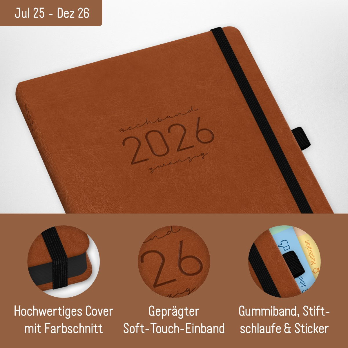 Chäff-Timer Deluxe 2025/2026 / 18 Monate / A5 / Cognac / Häfft-Verlag