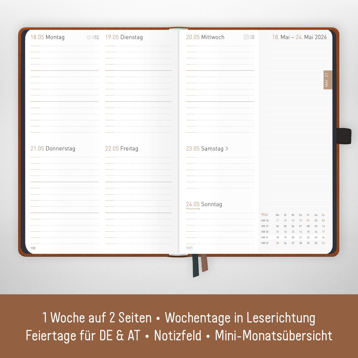 Chäff-Timer Deluxe 2025/2026 / 18 Monate / A5 / Cognac / Häfft-Verlag