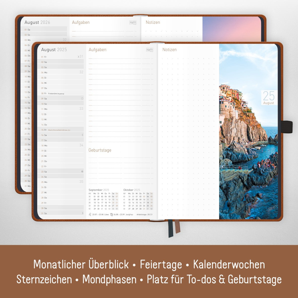 Chäff-Timer Deluxe 2025/2026 / 18 Monate / A5 / Cognac / Häfft-Verlag