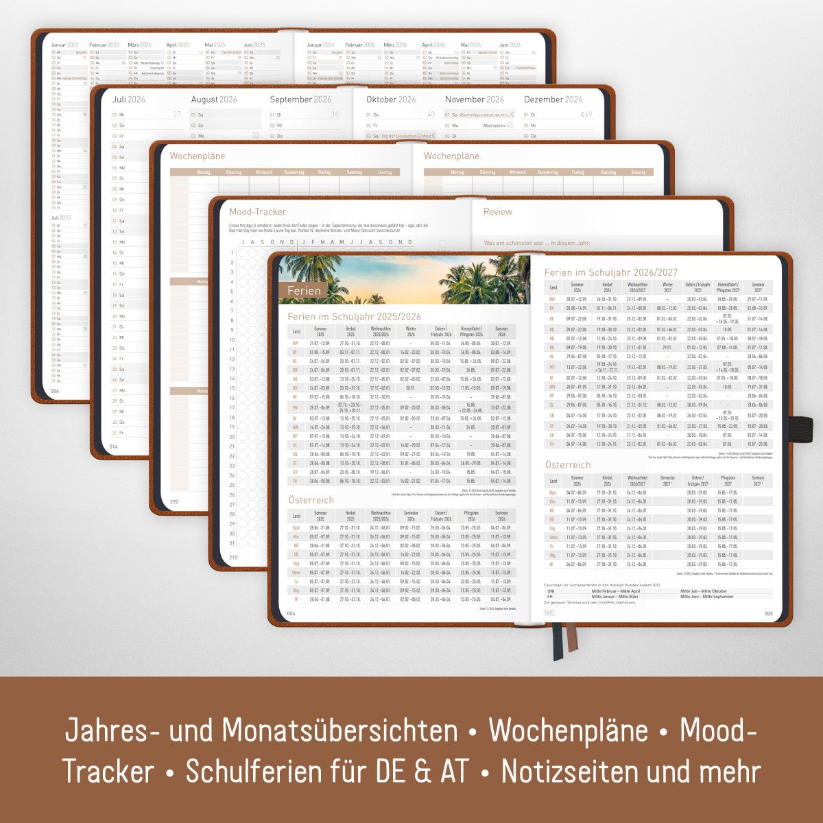 Chäff-Timer Deluxe 2025/2026 / 18 Monate / A5 / Cognac / Häfft-Verlag