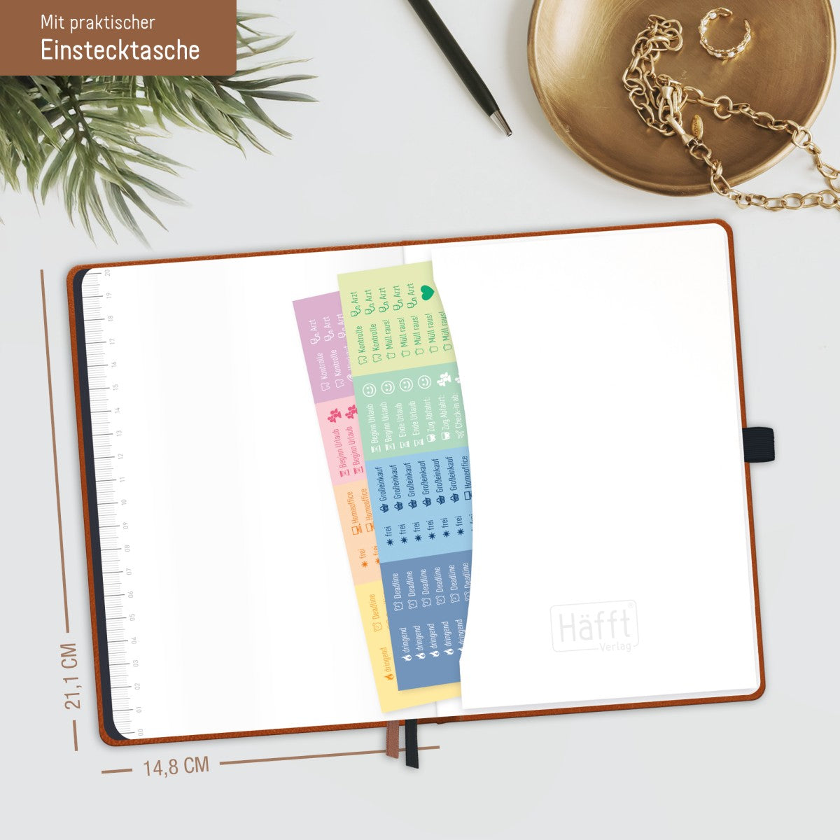 Chäff-Timer Deluxe 2025/2026 / 18 Monate / A5 / Cognac / Häfft-Verlag