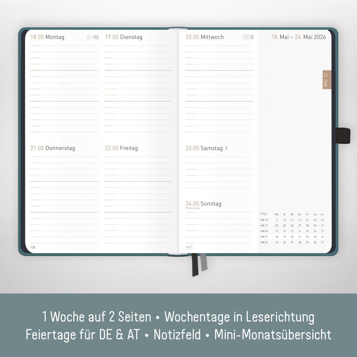Chäff-Timer Deluxe 2025/2026 / 18 Monate / A5 / Petrolgrau / Häfft-Verlag
