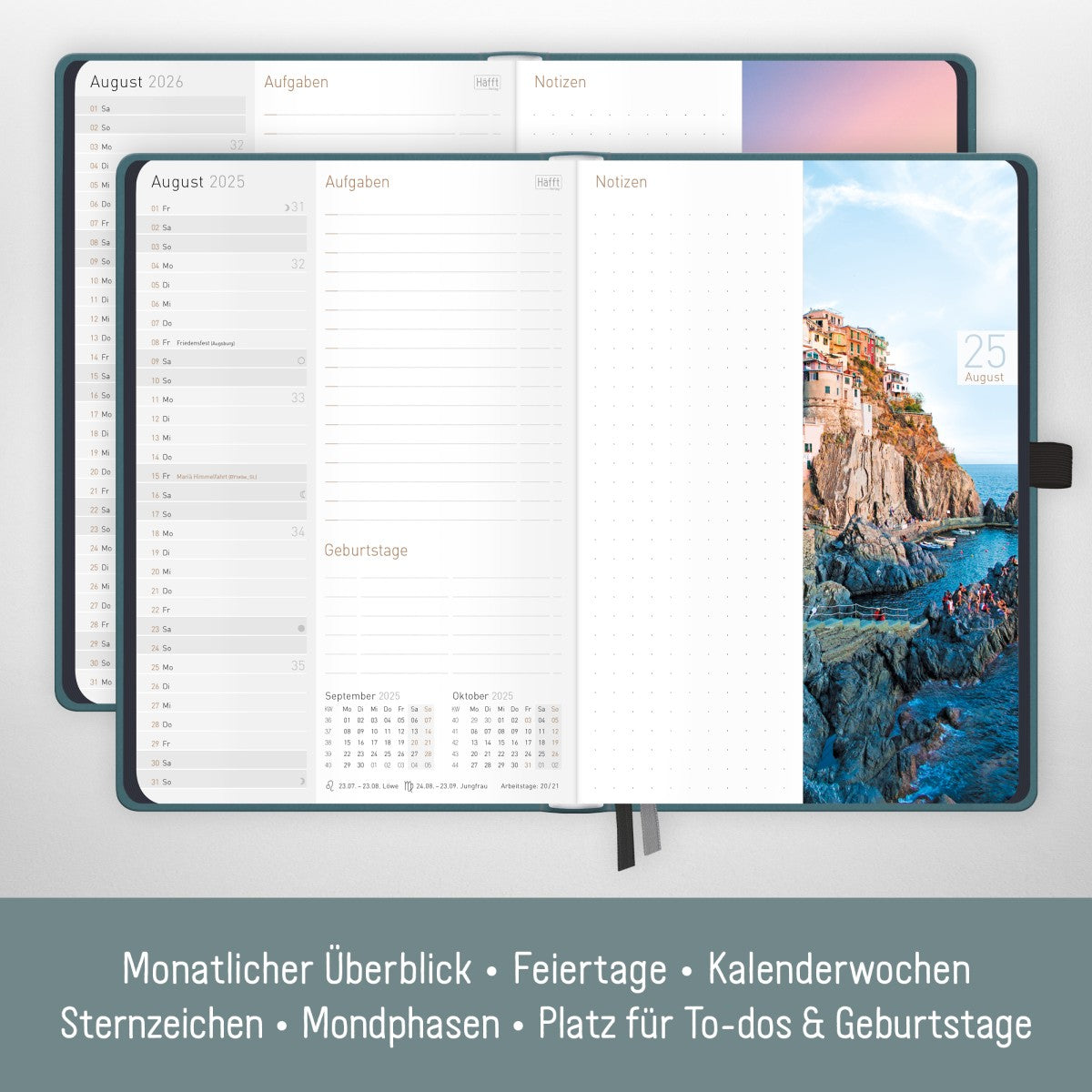 Chäff-Timer Deluxe 2025/2026 / 18 Monate / A5 / Petrolgrau / Häfft-Verlag