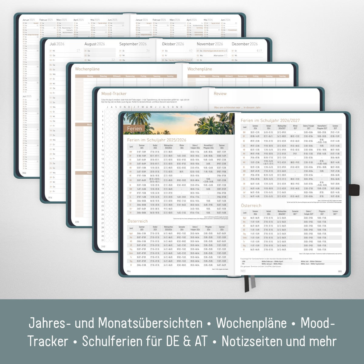 Chäff-Timer Deluxe 2025/2026 / 18 Monate / A5 / Petrolgrau / Häfft-Verlag