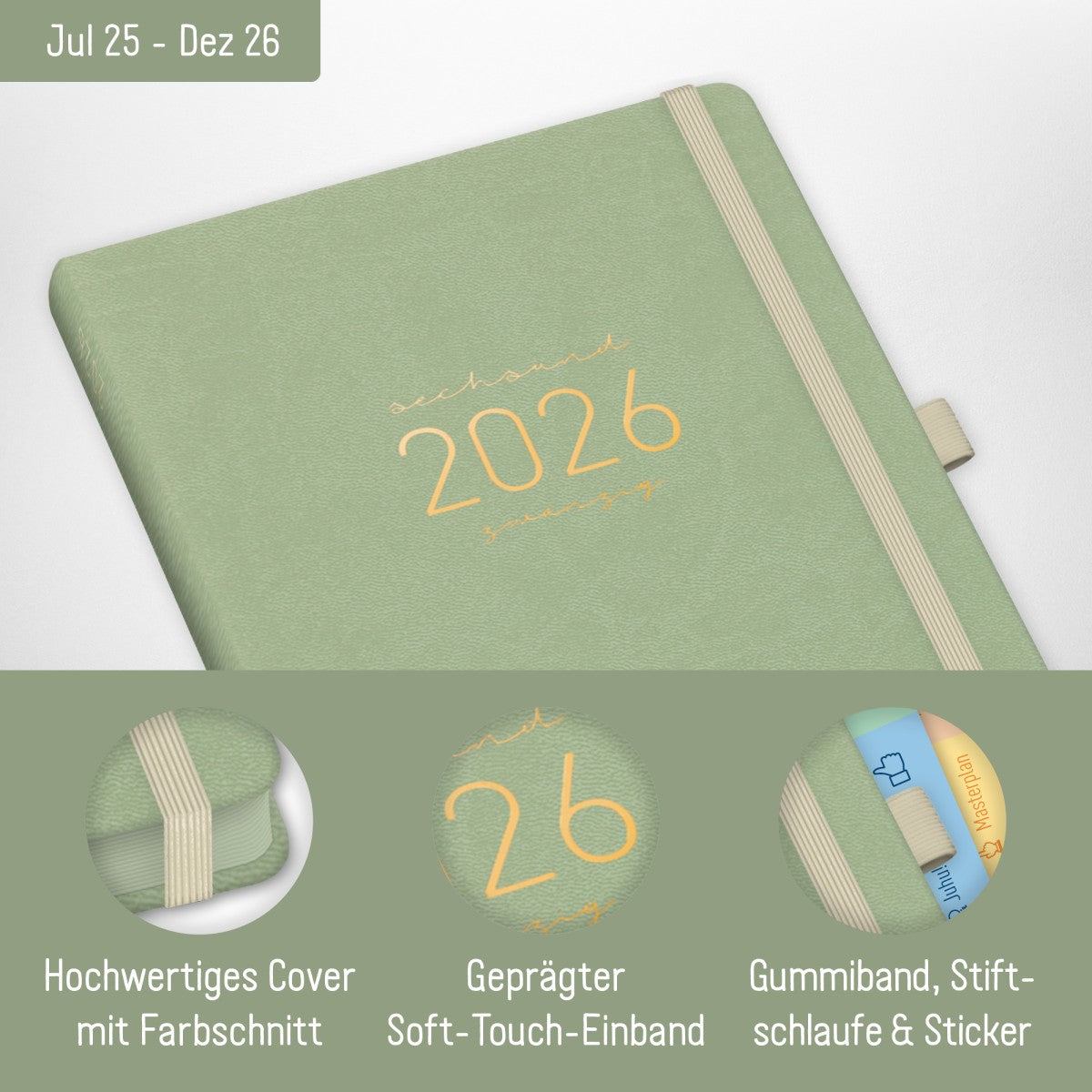 Chäff-Timer Deluxe 2025/2026 / 18 Monate / A5 / Salbei / Häfft-Verlag