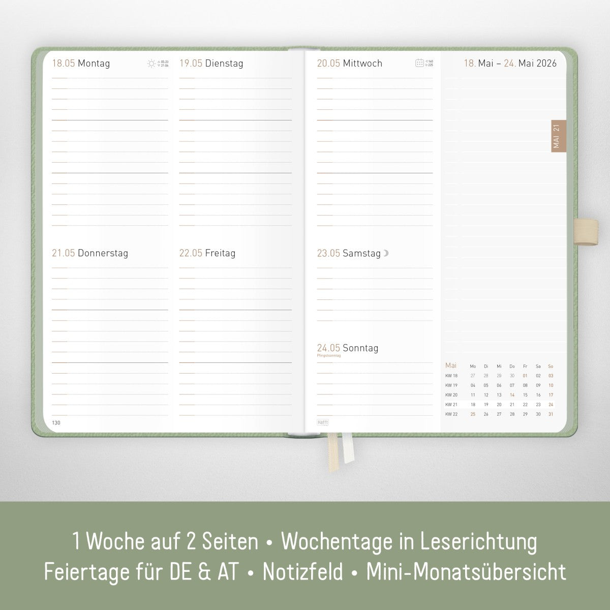 Chäff-Timer Deluxe 2025/2026 / 18 Monate / A5 / Salbei / Häfft-Verlag