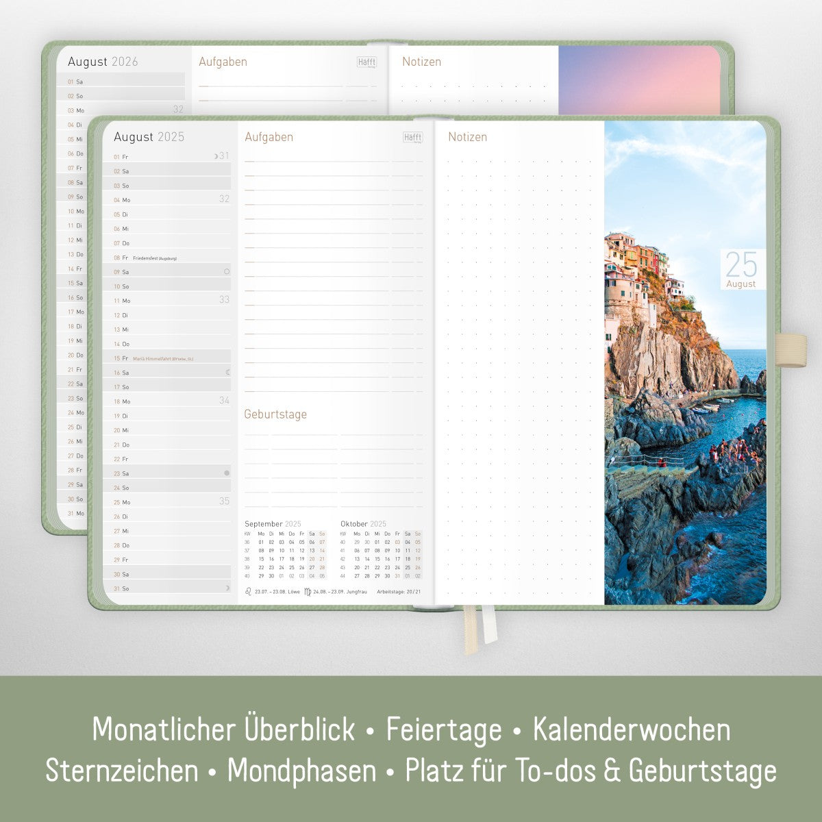 Chäff-Timer Deluxe 2025/2026 / 18 Monate / A5 / Salbei / Häfft-Verlag