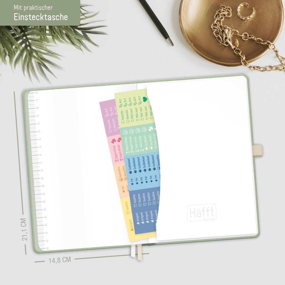 Chäff-Timer Deluxe 2025/2026 / 18 Monate / A5 / Salbei / Häfft-Verlag