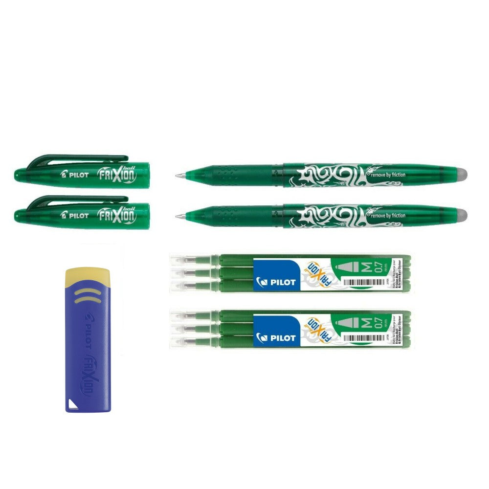 Pilot 2 Frixion Ball 0.7 grün + 6 Ersatzminen grün + Radierer