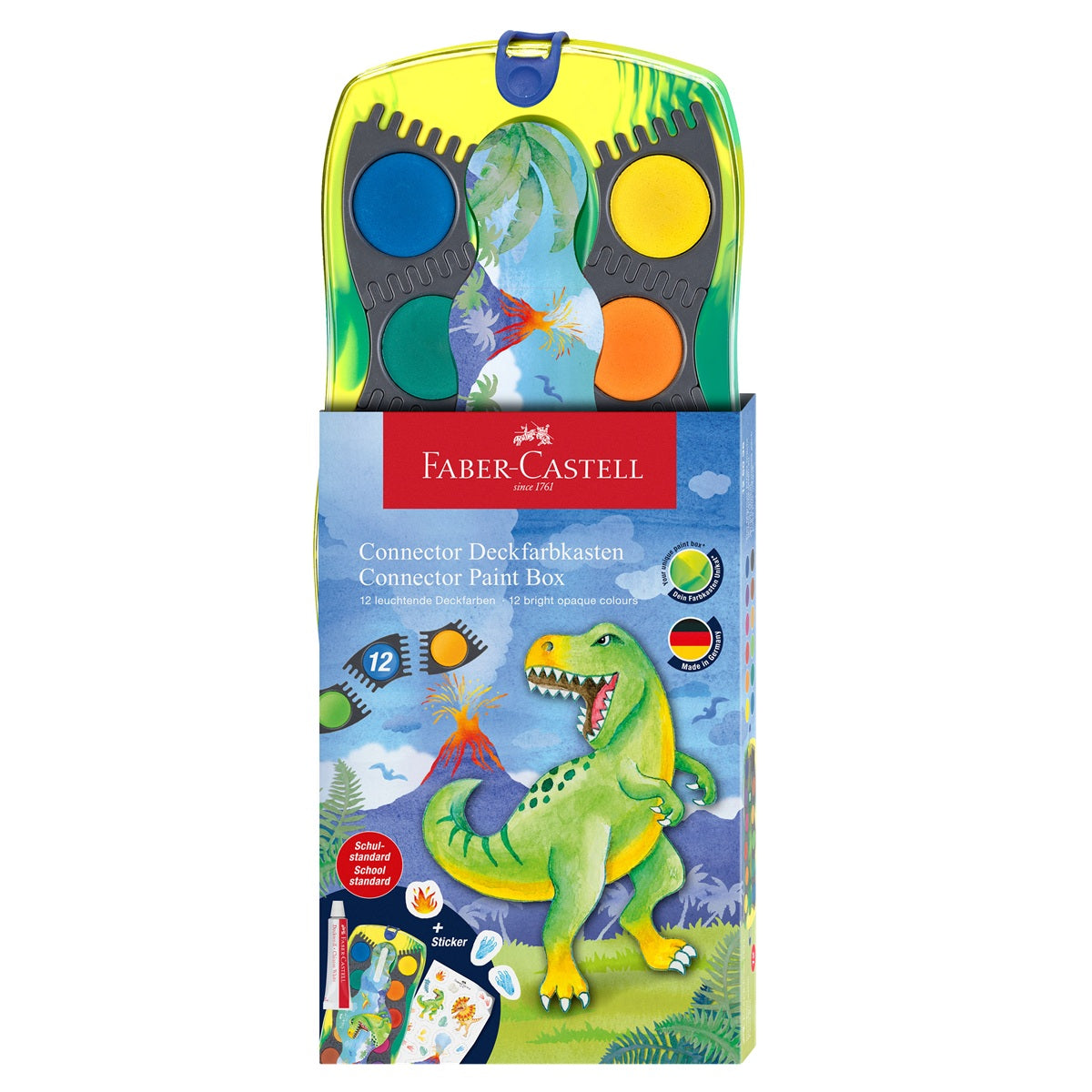 Faber Castell Farbkasten Connector / Dino-Edition / 12 Farben