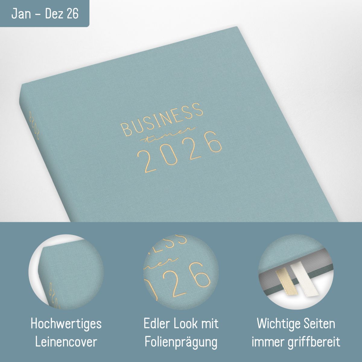 Business-Timer 2026 / A5 / Blue Canvas / Häfft-Verlag