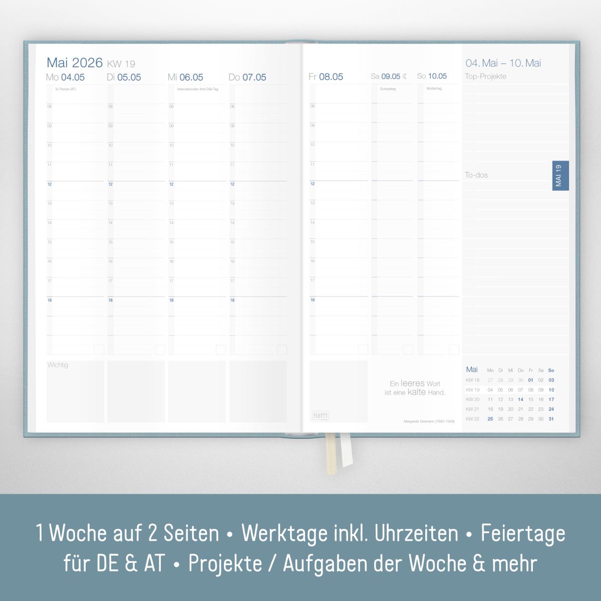 Business-Timer 2026 / A5 / Blue Canvas / Häfft-Verlag