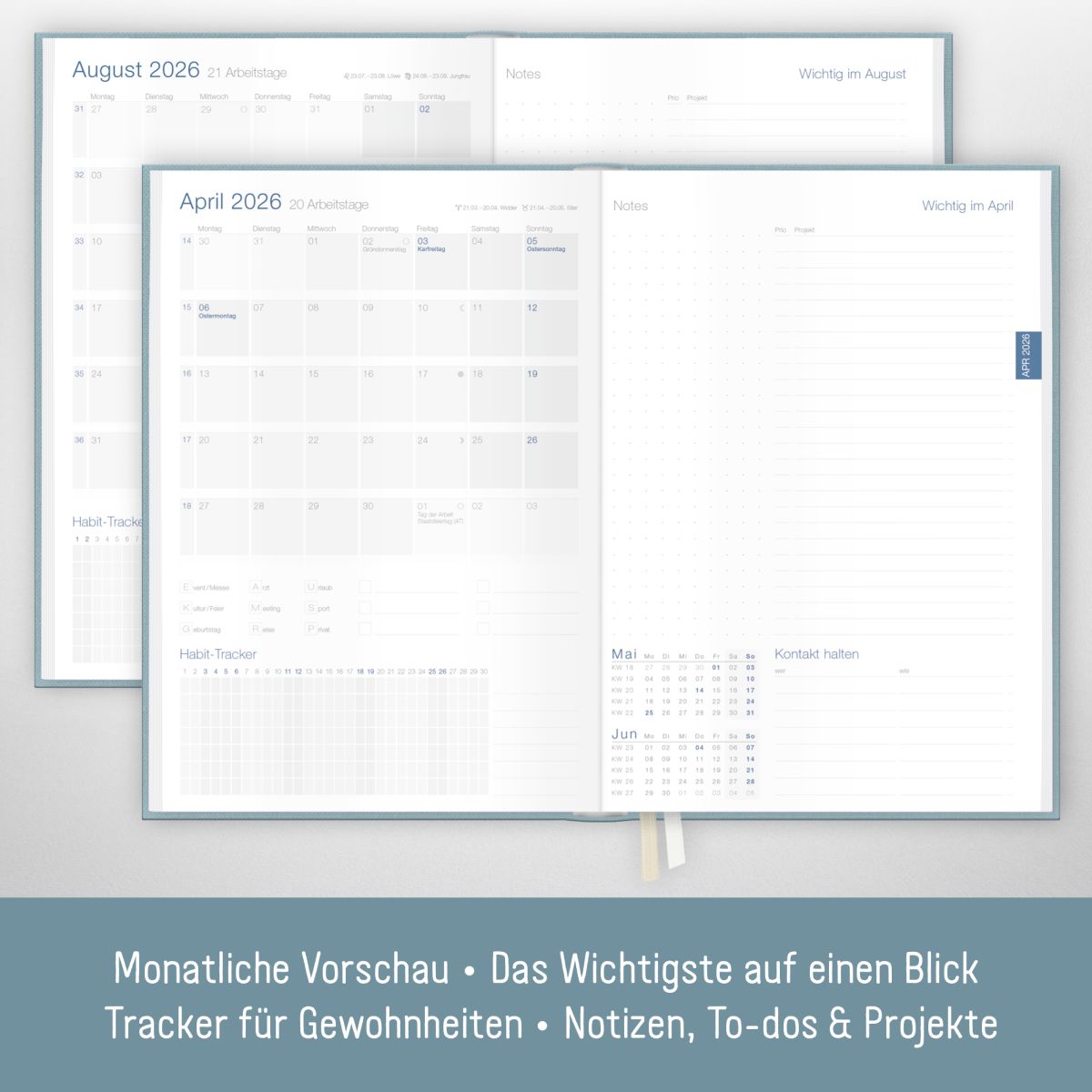 Business-Timer 2026 / A5 / Blue Canvas / Häfft-Verlag
