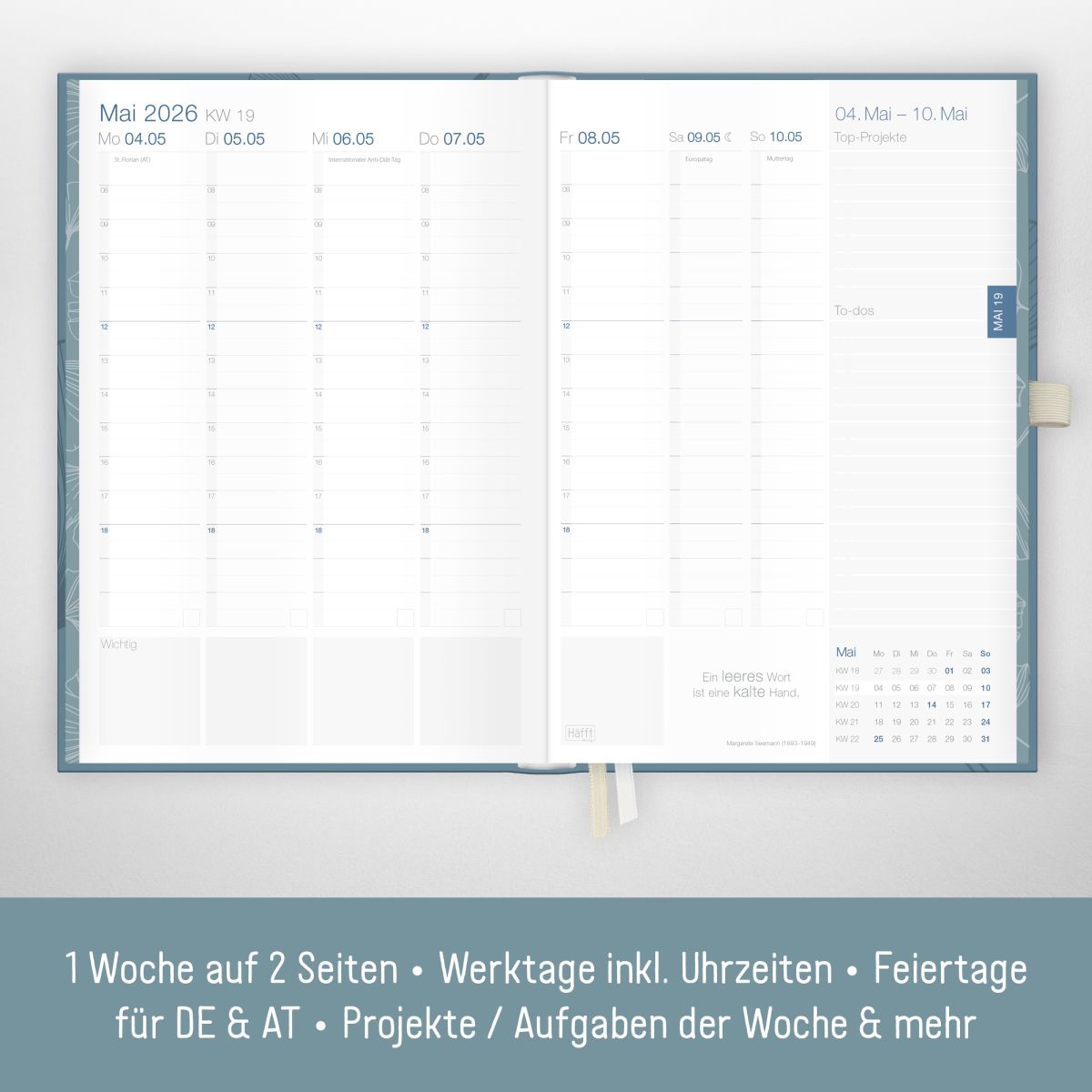 Business-Timer Deluxe 2026 / A5 / Blue Ginkgo / Häfft-Verlag