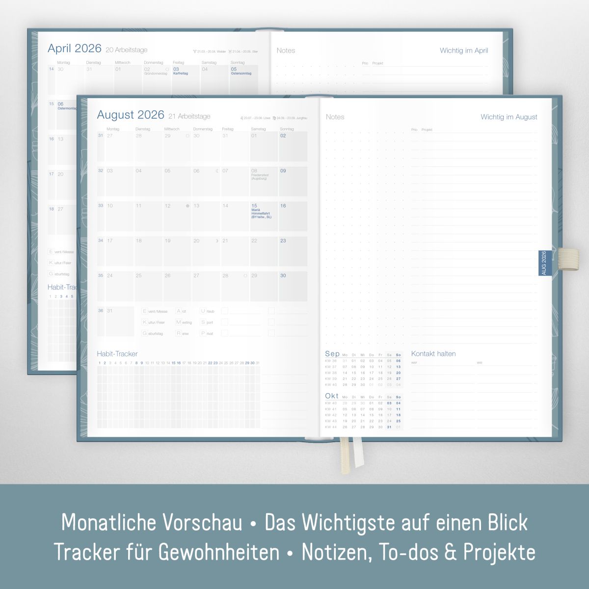 Business-Timer Deluxe 2026 / A5 / Blue Ginkgo / Häfft-Verlag