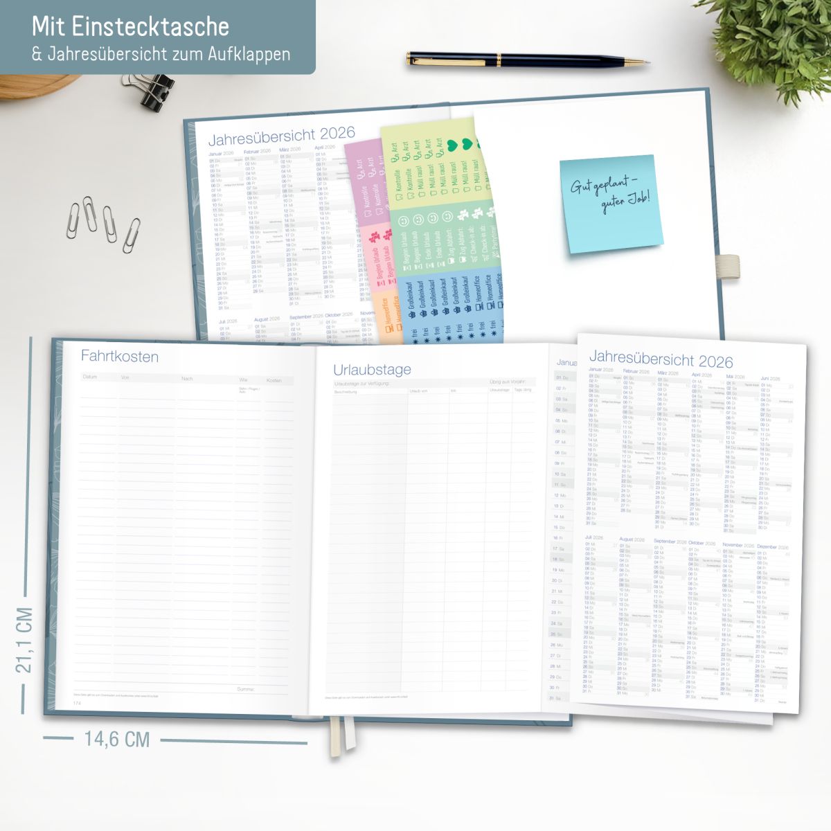 Business-Timer Deluxe 2026 / A5 / Blue Ginkgo / Häfft-Verlag