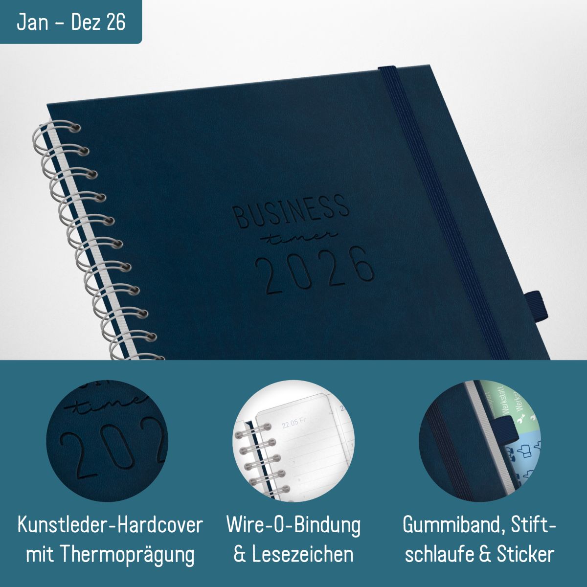 Business-Timer Maxi 2026 / A4 / Nachtblau / Häfft-Verlag