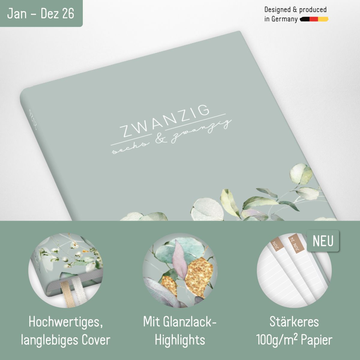 Chäff-Timer Classic 2026 / A5 / Minty Leaves / Häfft-Verlag