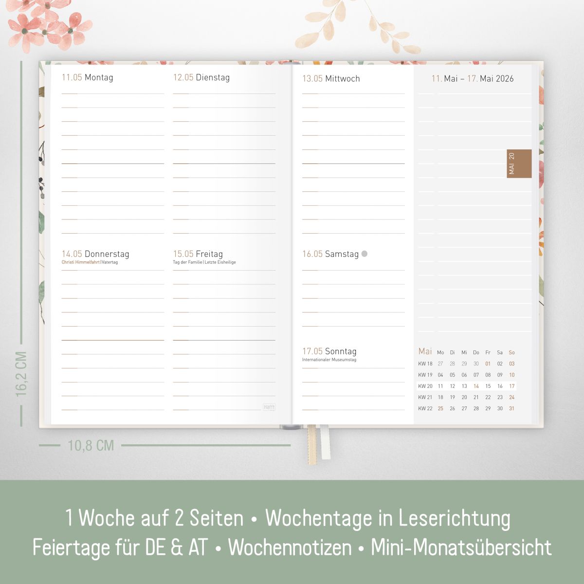 Chäff-Timer mini 2025/2026 / 18 Monate / A6+ / Wild Blossoms / Häfft-Verlag