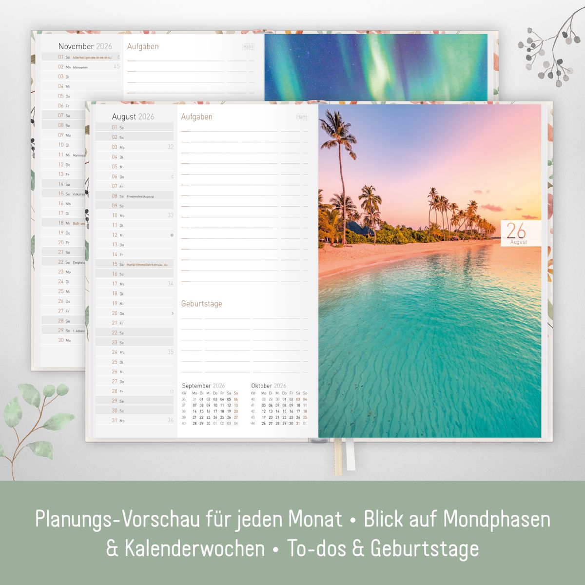 Chäff-Timer mini 2025/2026 / 18 Monate / A6+ / Wild Blossoms / Häfft-Verlag