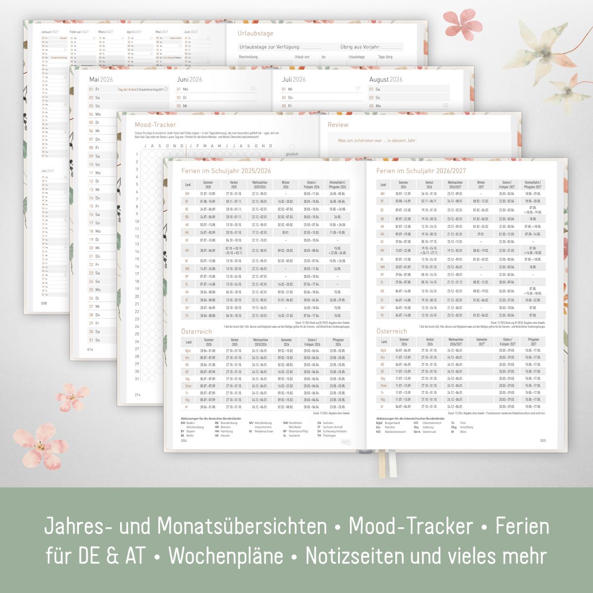 Chäff-Timer mini 2025/2026 / 18 Monate / A6+ / Wild Blossoms / Häfft-Verlag