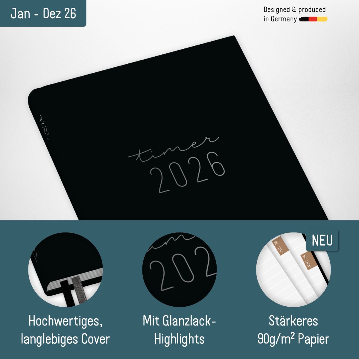 Chäff-Timer Mini 2026 / A6+ / Black Edition / Häfft-Verlag