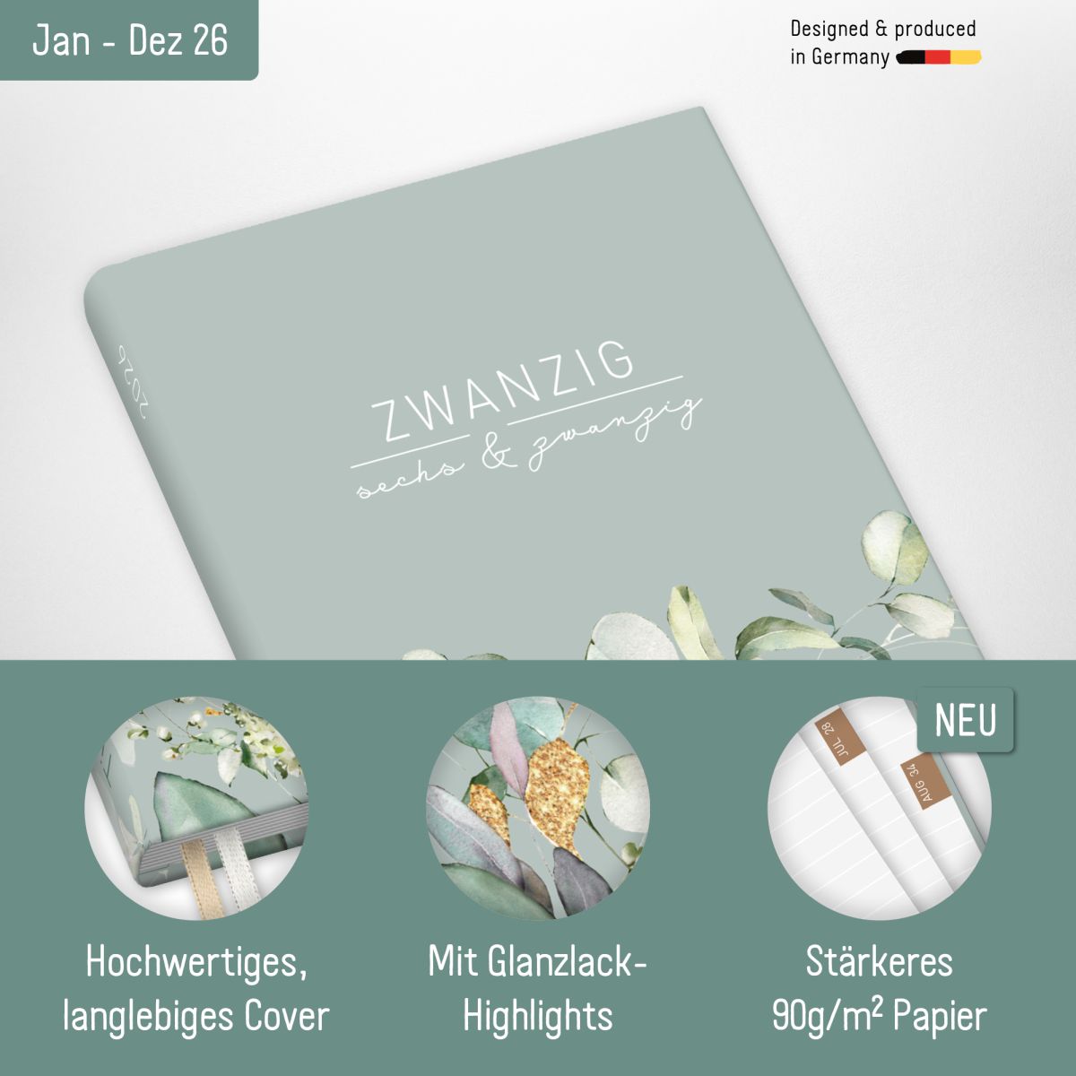 Chäff-Timer Mini 2026 / A6+ / Minty Leaves / Häfft-Verlag