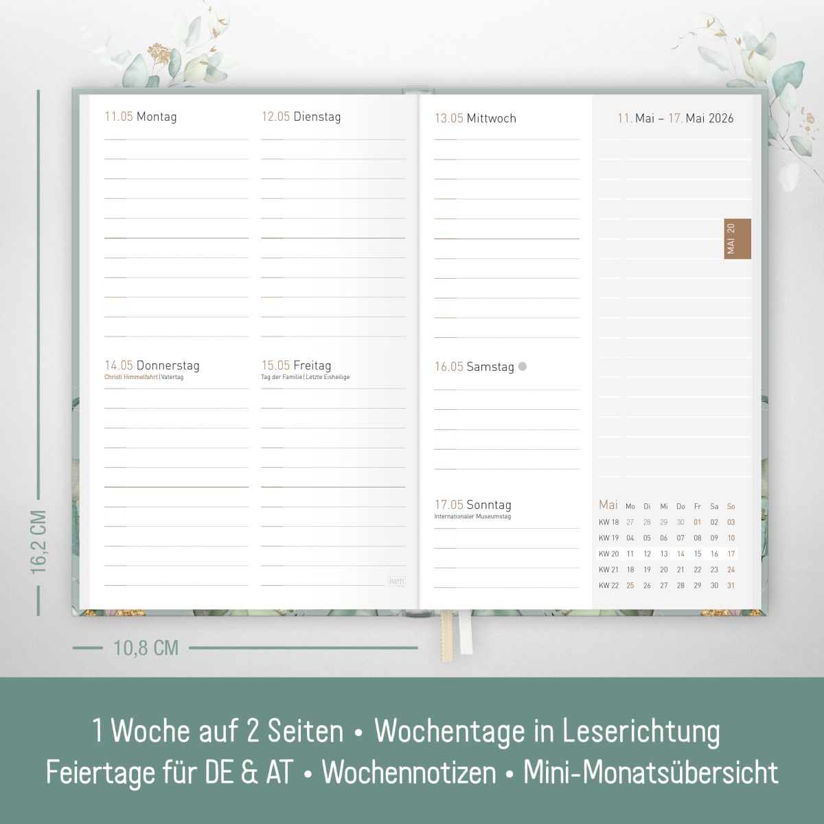 Chäff-Timer Mini 2026 / A6+ / Minty Leaves / Häfft-Verlag