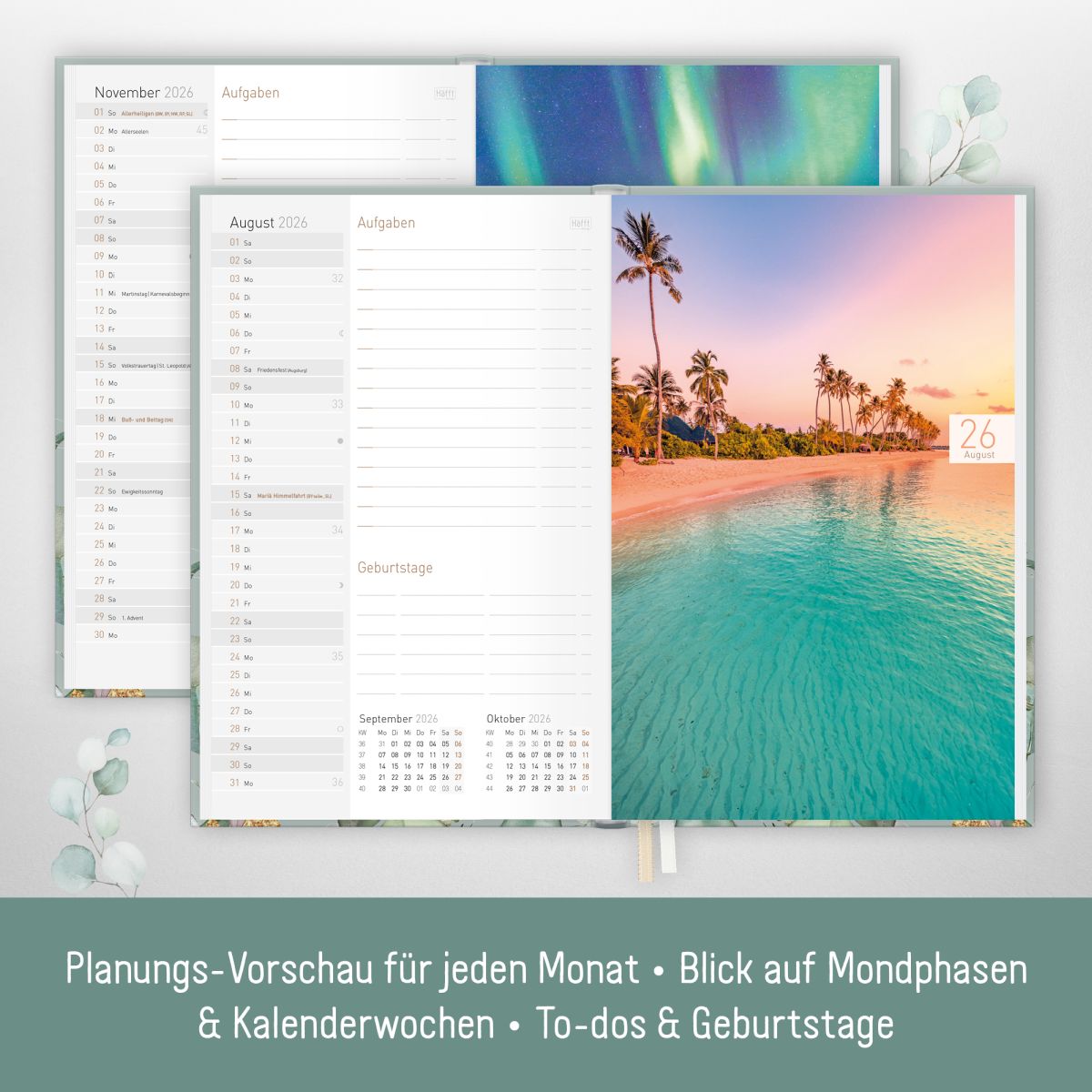 Chäff-Timer Mini 2026 / A6+ / Minty Leaves / Häfft-Verlag