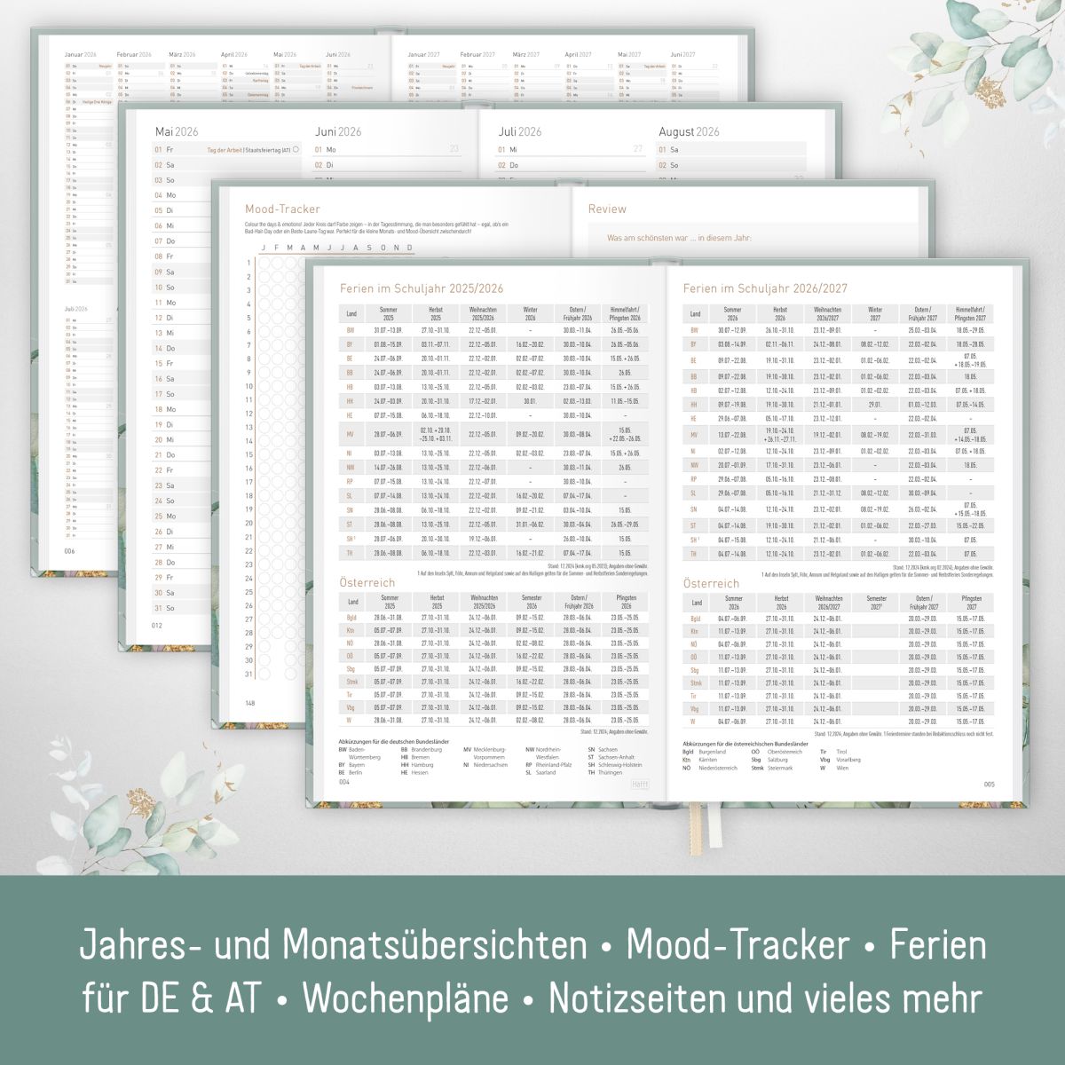 Chäff-Timer Mini 2026 / A6+ / Minty Leaves / Häfft-Verlag
