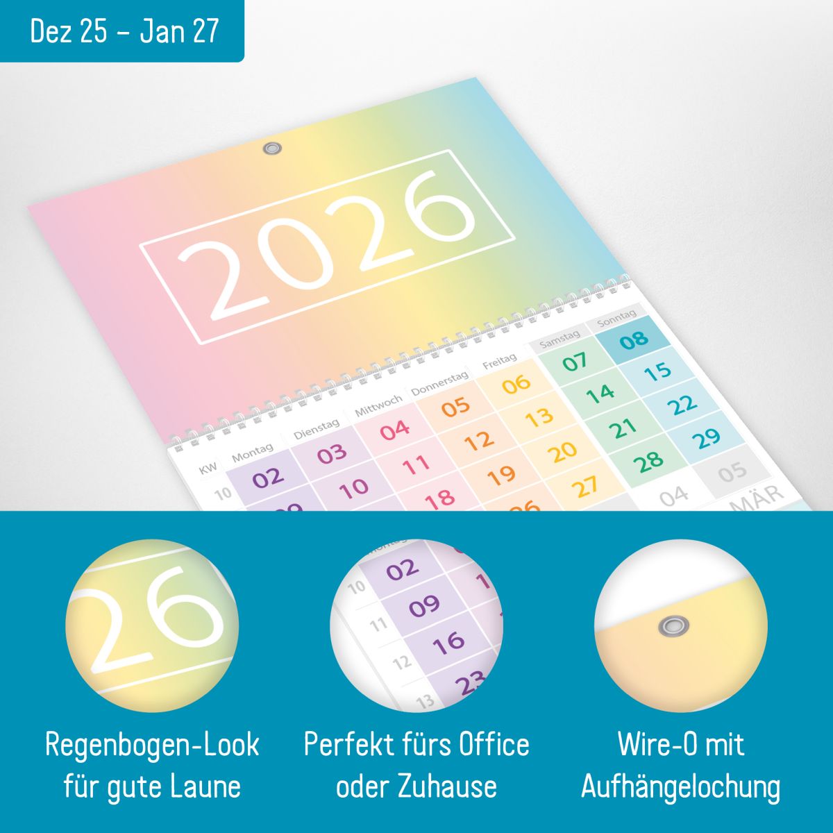 Drei-Monatskalender 2026 Wandkalender / Rainbow / Häfft-Verlag