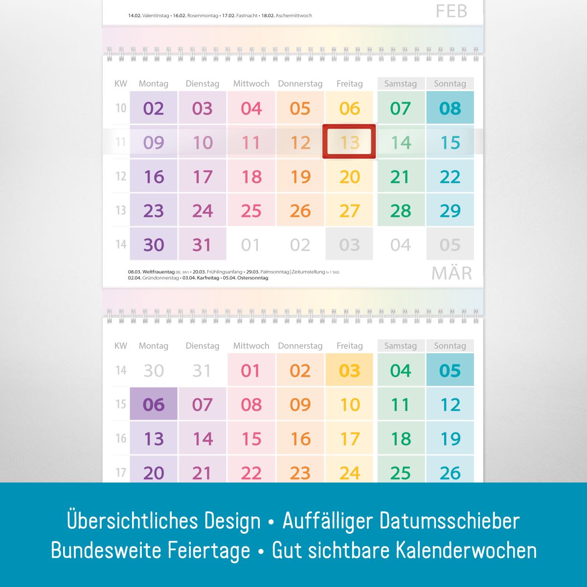 Drei-Monatskalender 2026 Wandkalender / Rainbow / Häfft-Verlag