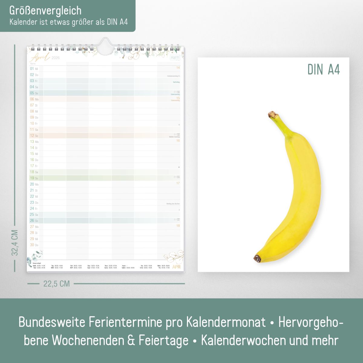 Familienplaner 2026 Kompakt 6-spaltig / Blattgold / Häfft-Verlag
