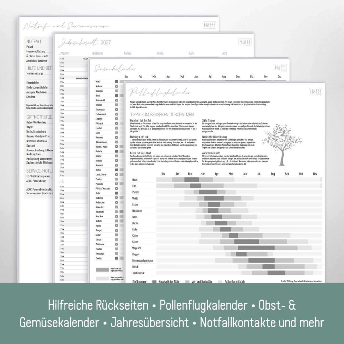Familienplaner 2026 Kompakt 6-spaltig / Blattgold / Häfft-Verlag