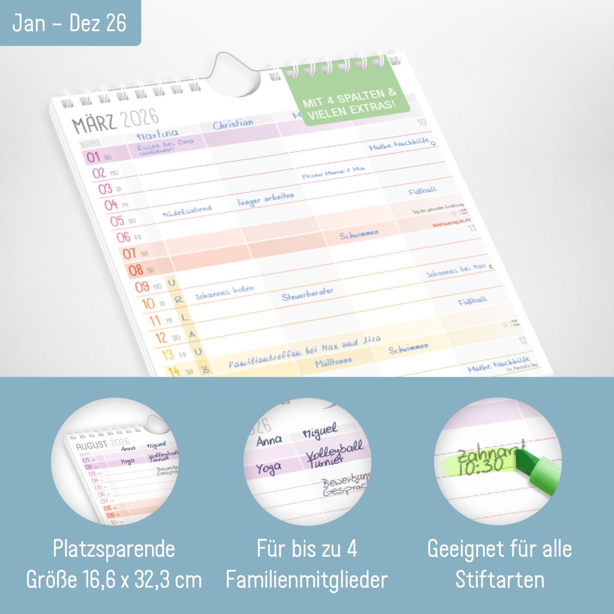 Familienplaner 2026 Kompakt 4-spaltig / Rainbow / Häfft-Verlag