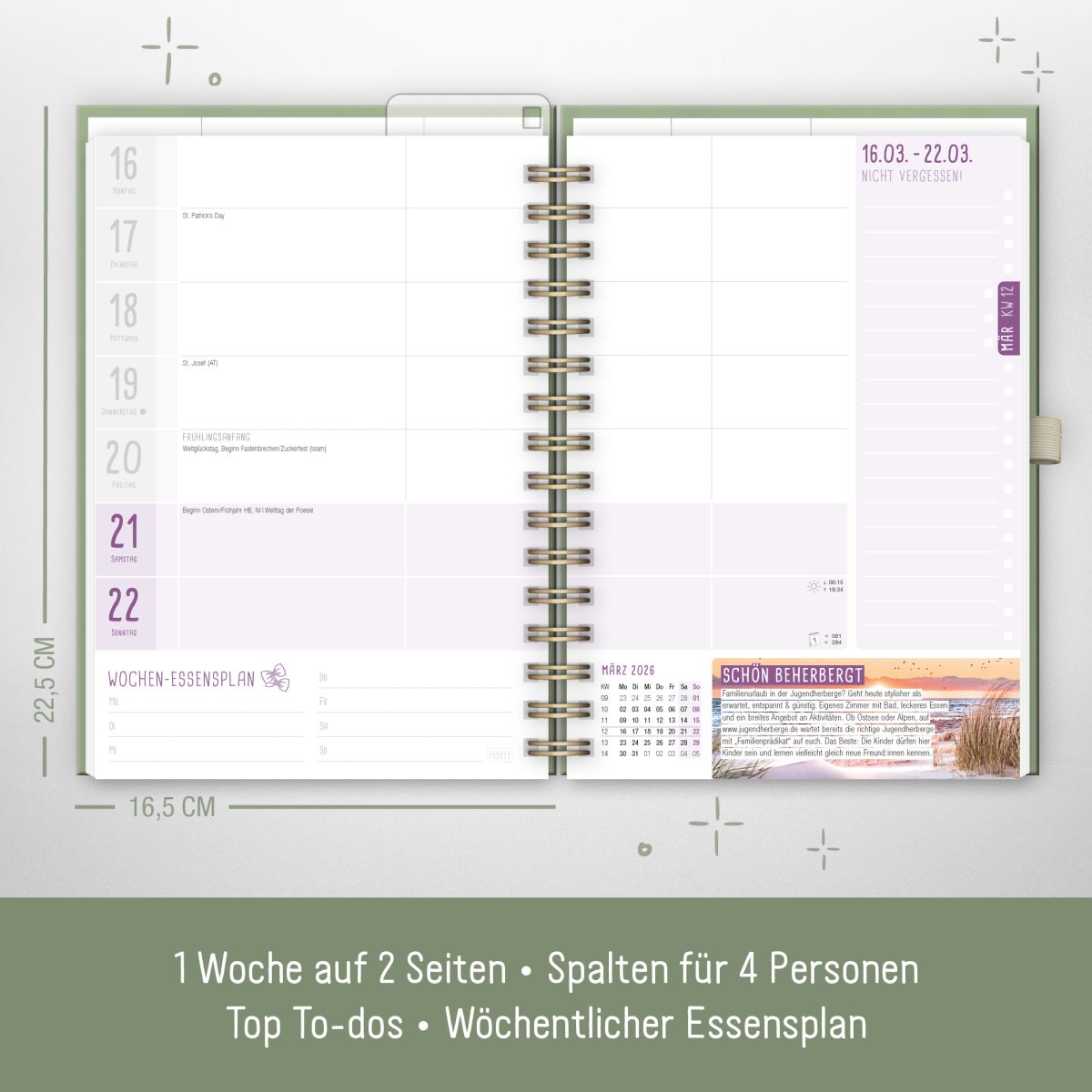 Family-Timer 2026 Deluxe / A5+ / Fine Flowers green / Häfft-Verlag