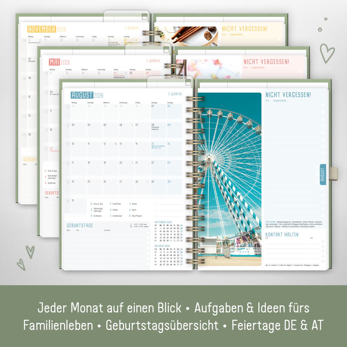Family-Timer 2026 Deluxe / A5+ / Fine Flowers green / Häfft-Verlag