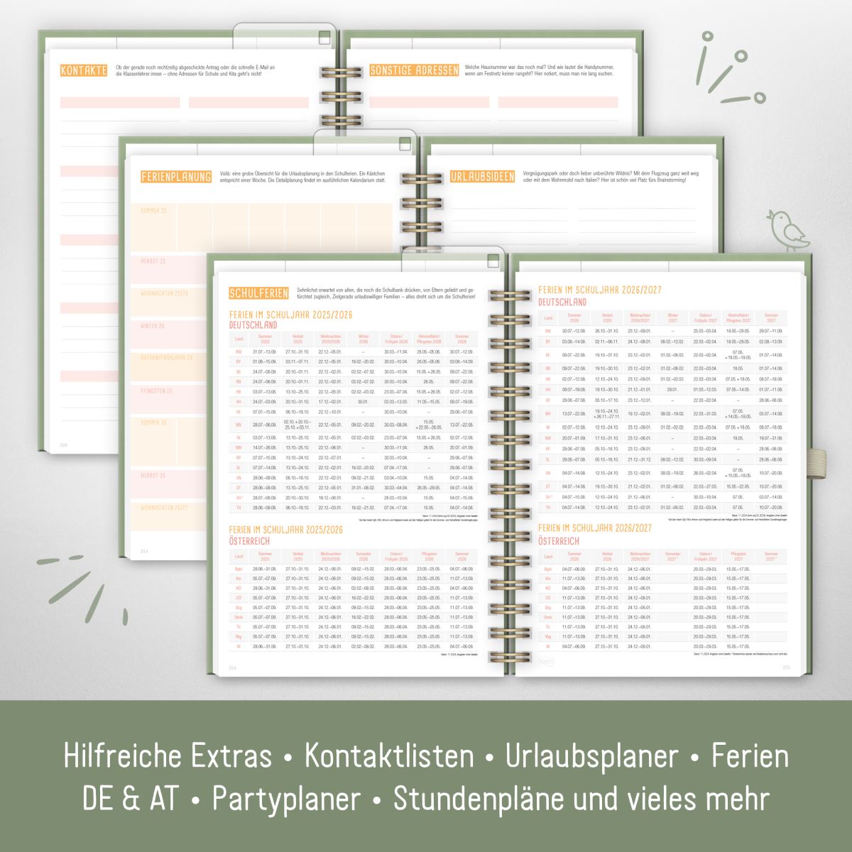 Family-Timer 2026 Deluxe / A5+ / Fine Flowers green / Häfft-Verlag