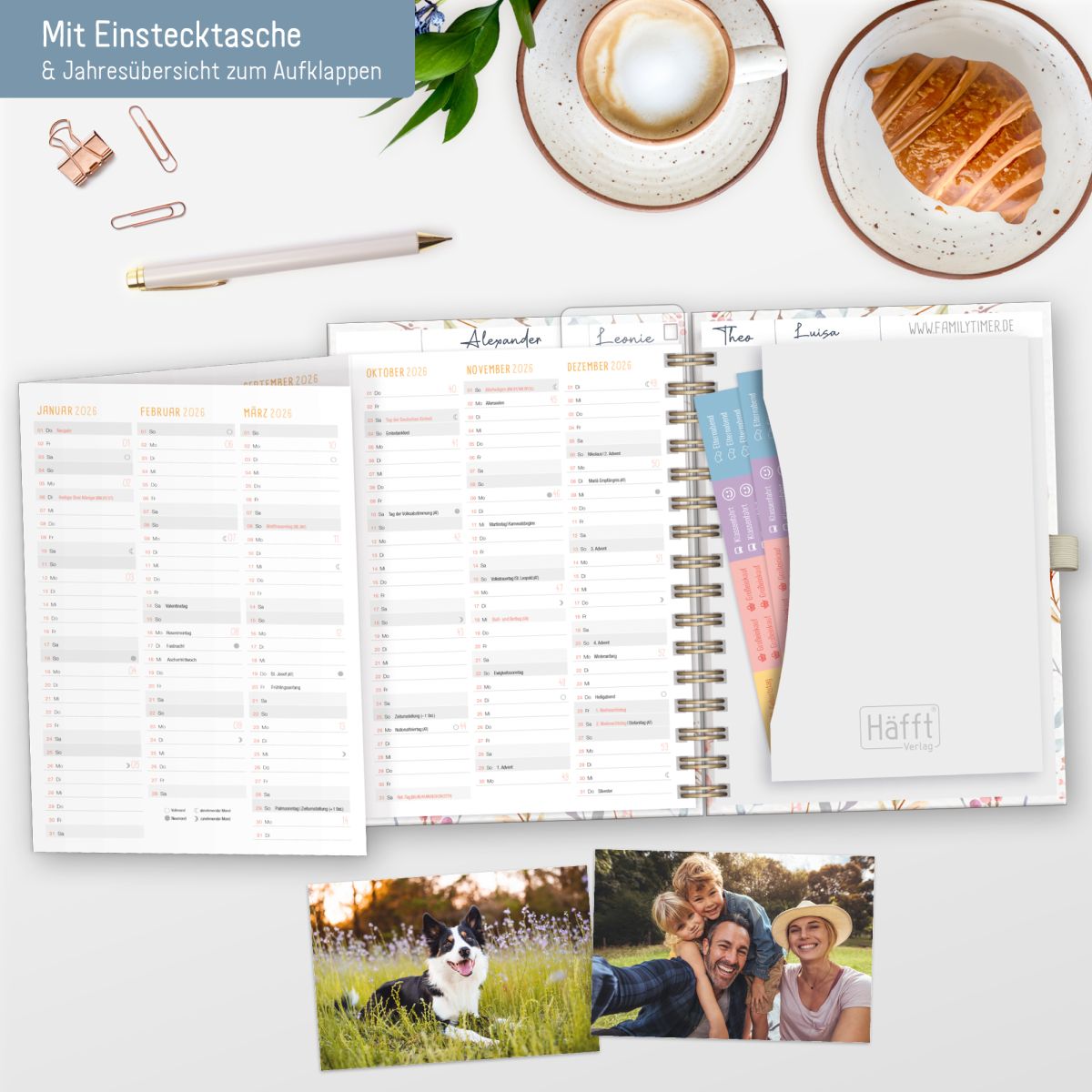 Family-Timer 2026 Deluxe / A5+ / Sweet Flowers / Häfft-Verlag