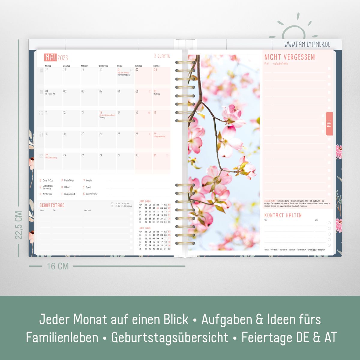Family-Timer 2026 / A5+ / Flying Flowers / Häfft-Verlag