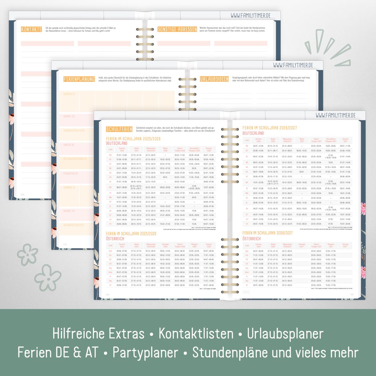 Family-Timer 2026 / A5+ / Flying Flowers / Häfft-Verlag